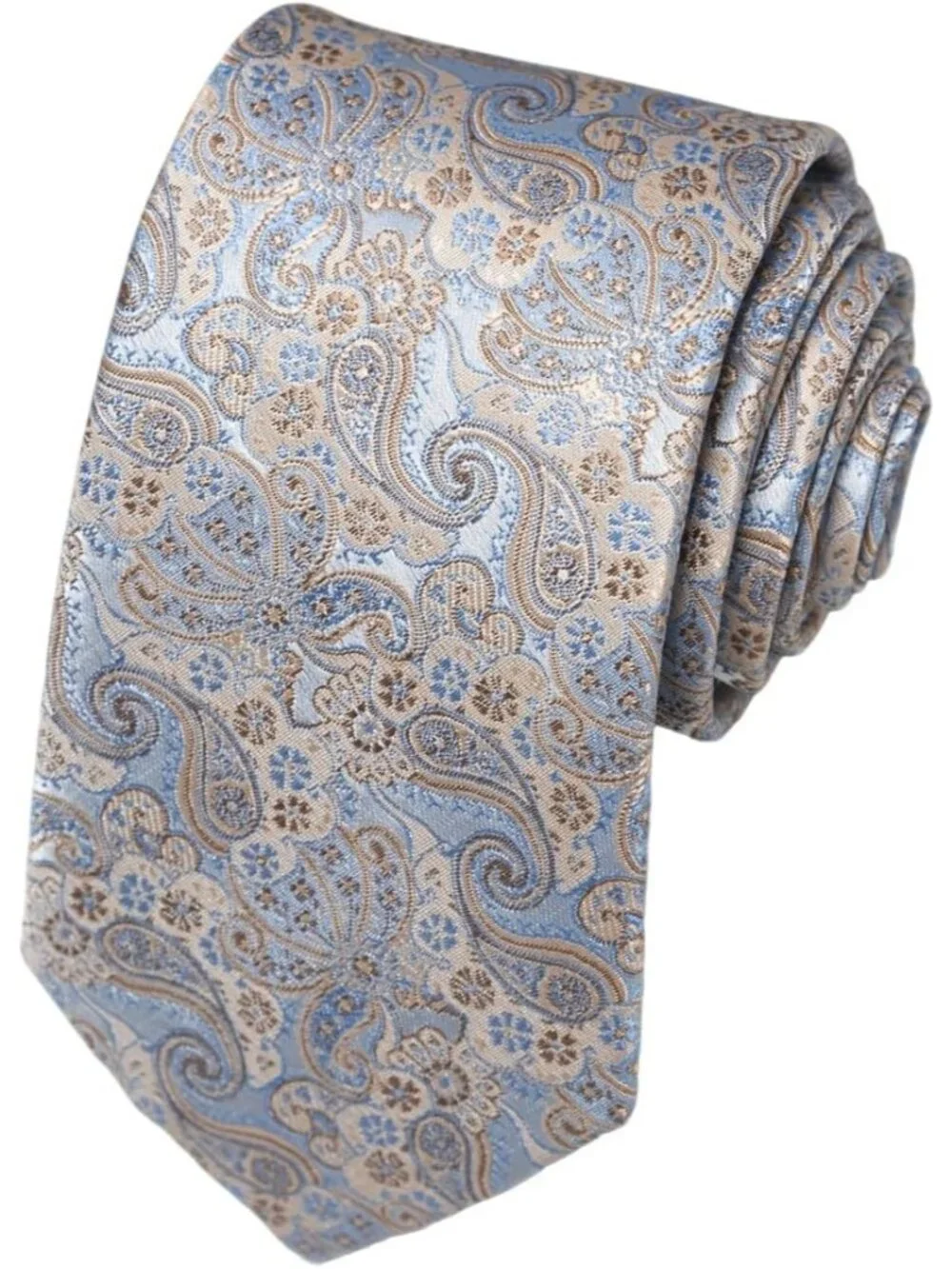 🆕Men's Beige-Blue 100% Microfiber Paisley Slim Formal Necktie For Wedding Dress